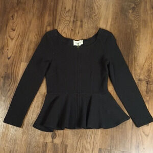Ganni Black Long Sleeve Peplum Top GGG